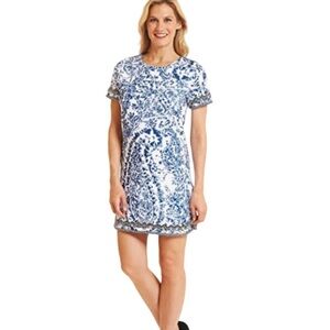 Robert Graham Trudy Beaded Printed Short Sleeve Shift Dress NWT Women’s 6